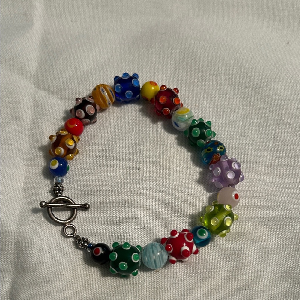 Lamp work Art Glass  Beaded Bracelet with Toggle Clasp